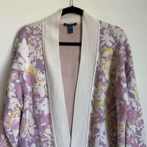 Isaac Mizrahi Live Purple Yellow Spring Floral Tight Knit Long Line Cardigan 1X - Picture 5 of 9